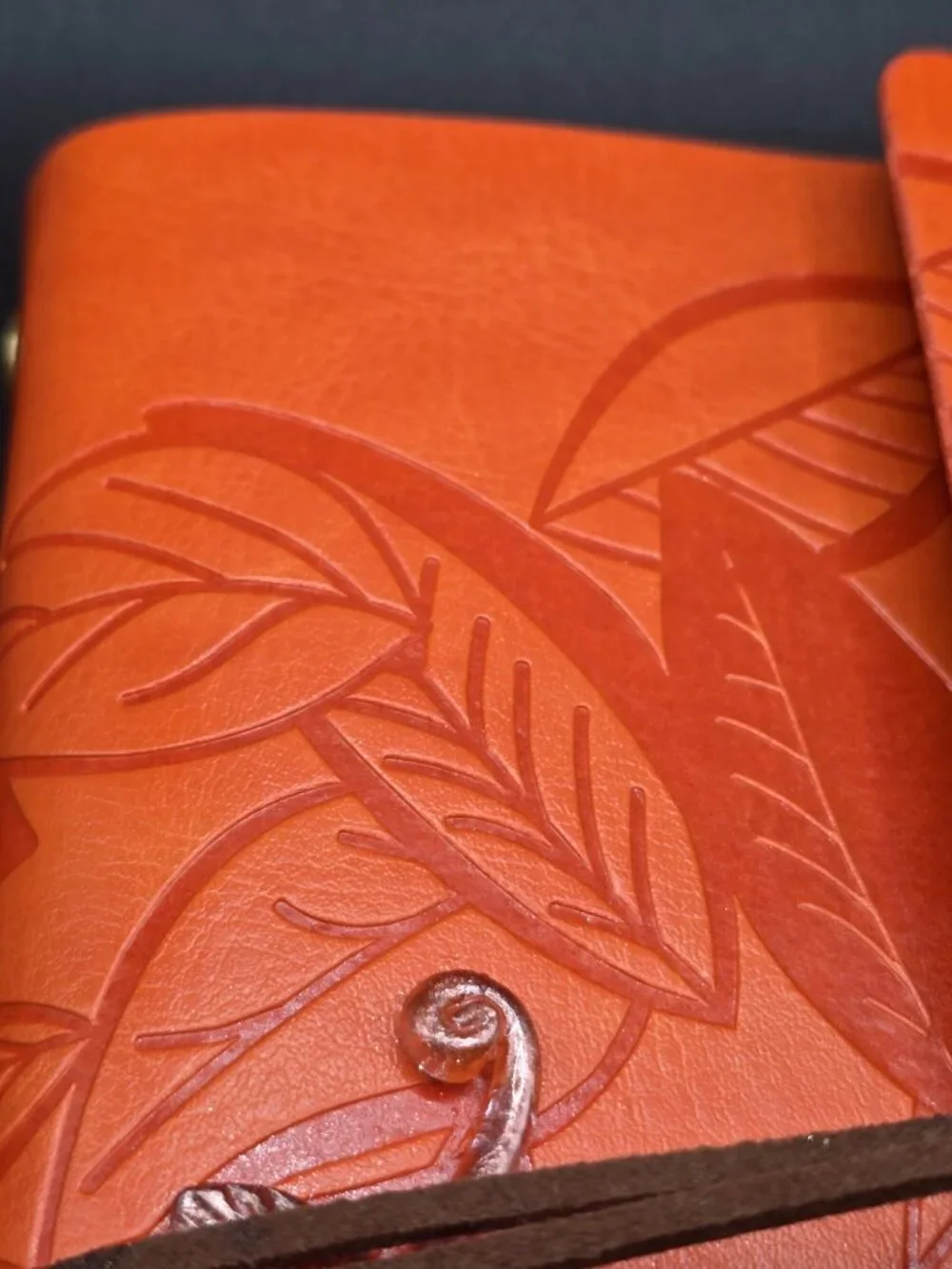 Orange Faux Leather Journal | Strawberry Quartz Star & Rose Quartz Tumble